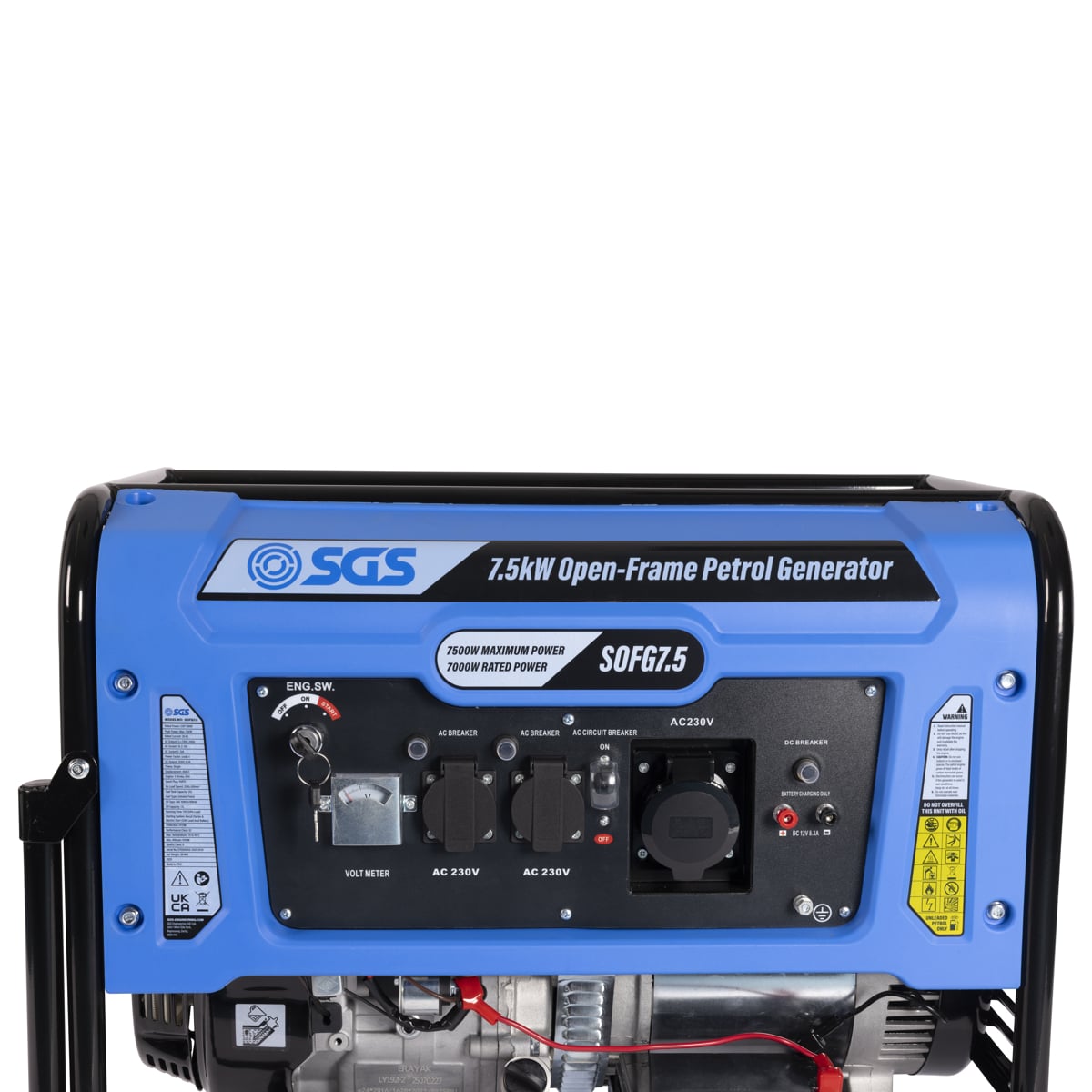 SGS 7.5kW Heavy-Duty Open-Frame Petrol Generator Bundle with Oil & Multipurpose Wipes
